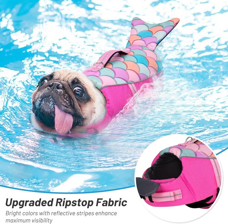cyeollo Store Dog Life Jacket Reflective Mermaid Dog Life Vest for Swimming Boating, High Buoyancy Pet Life Preserver Lightweight Small Medium Large Dogs Lifejackets with Front Float, Pink L - Image 3
